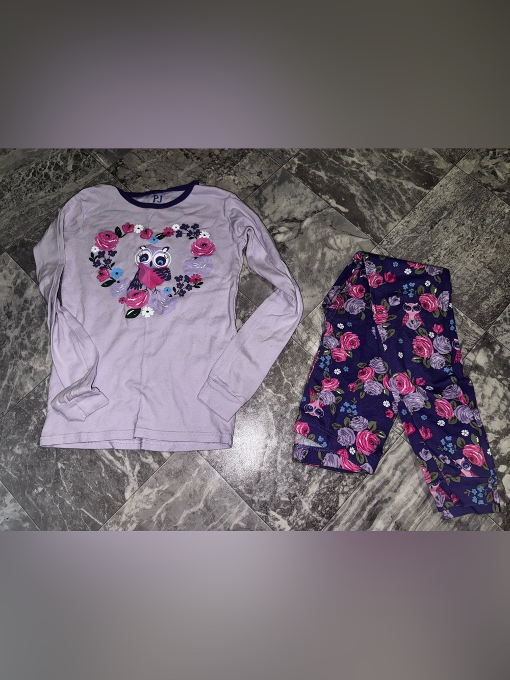 The Children’s Place Girls Owl Floral Pajama Set Size 10 Purple Long Sleeve